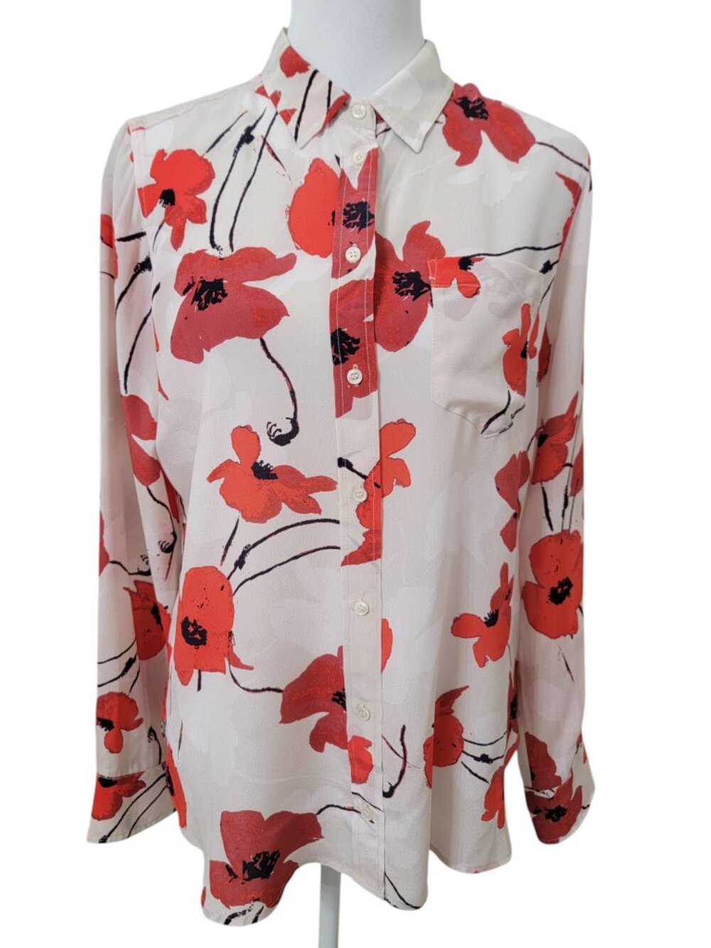 J. Crew Size 8 Classic-Fit Boy Shirt, 100% Silk, Poppy Print